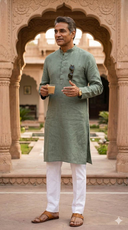 Sage Green Pure 100% Pure Linen Fabric 60 Lea (0% Cotton)