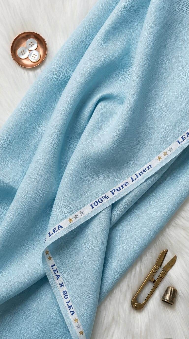 SKY Blue 100% Pure Cotton Linen Fabric (80)Lea
