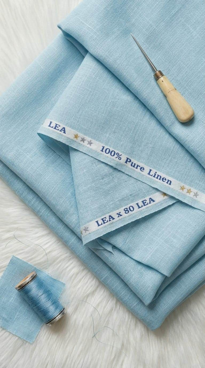 SKY Blue 100% Pure Cotton Linen Fabric (80)Lea