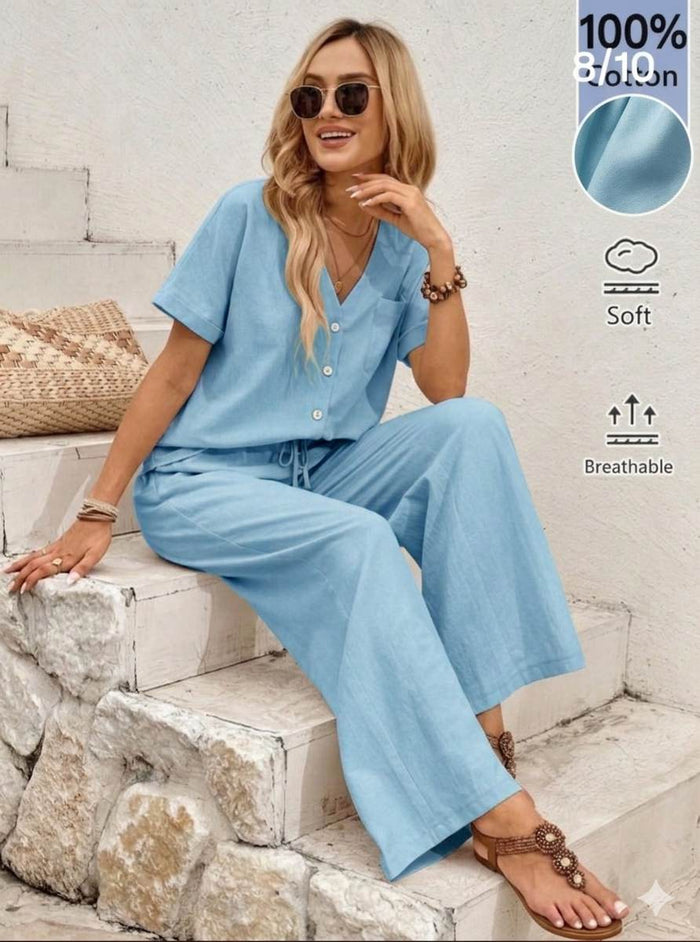 SKY Blue 100% Pure Cotton Linen Fabric (80)Lea