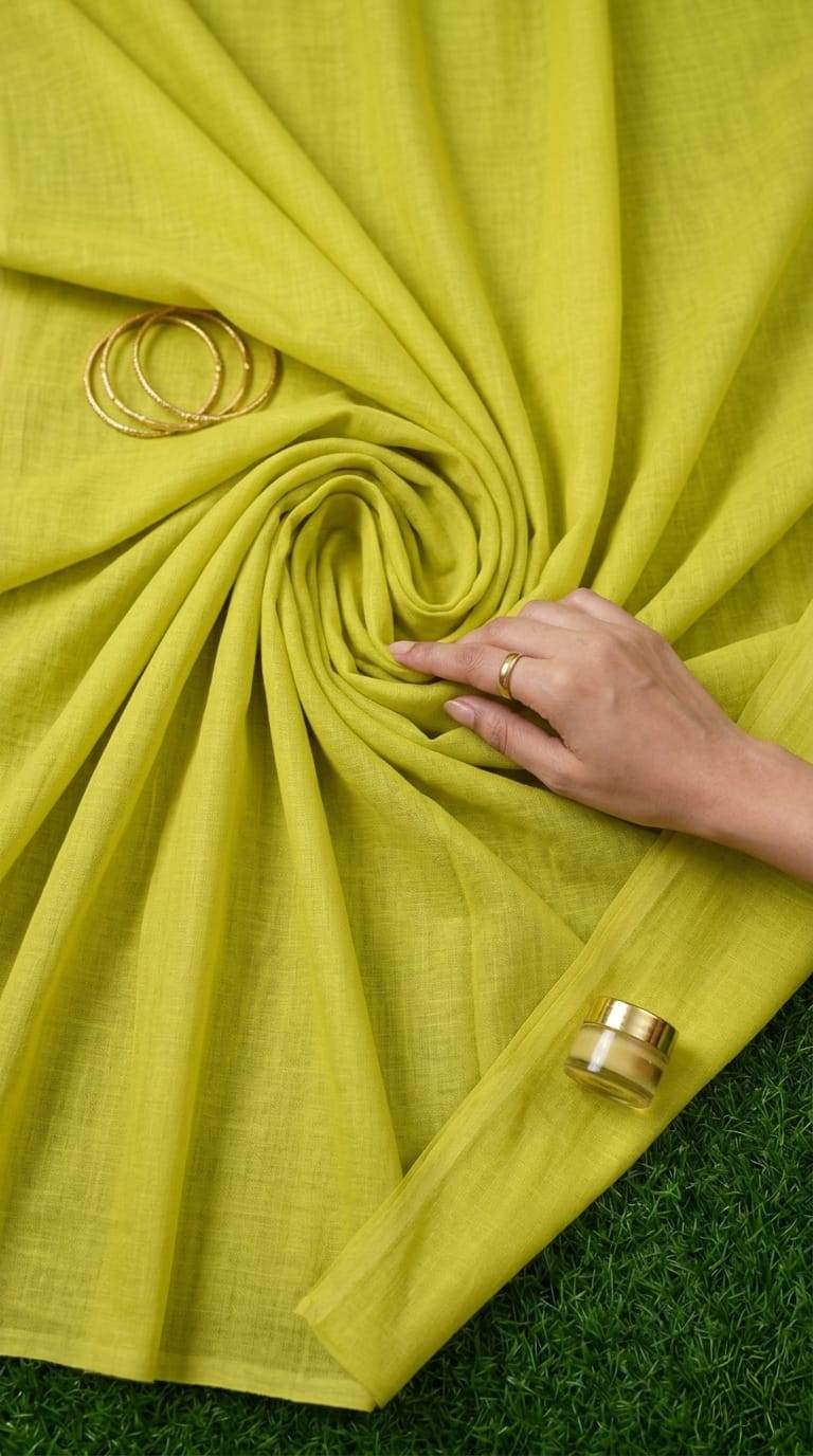 Lime-Chartreuse Mul Cotton: Ultra-Soft, Breathable Summer Weaver's Choice
