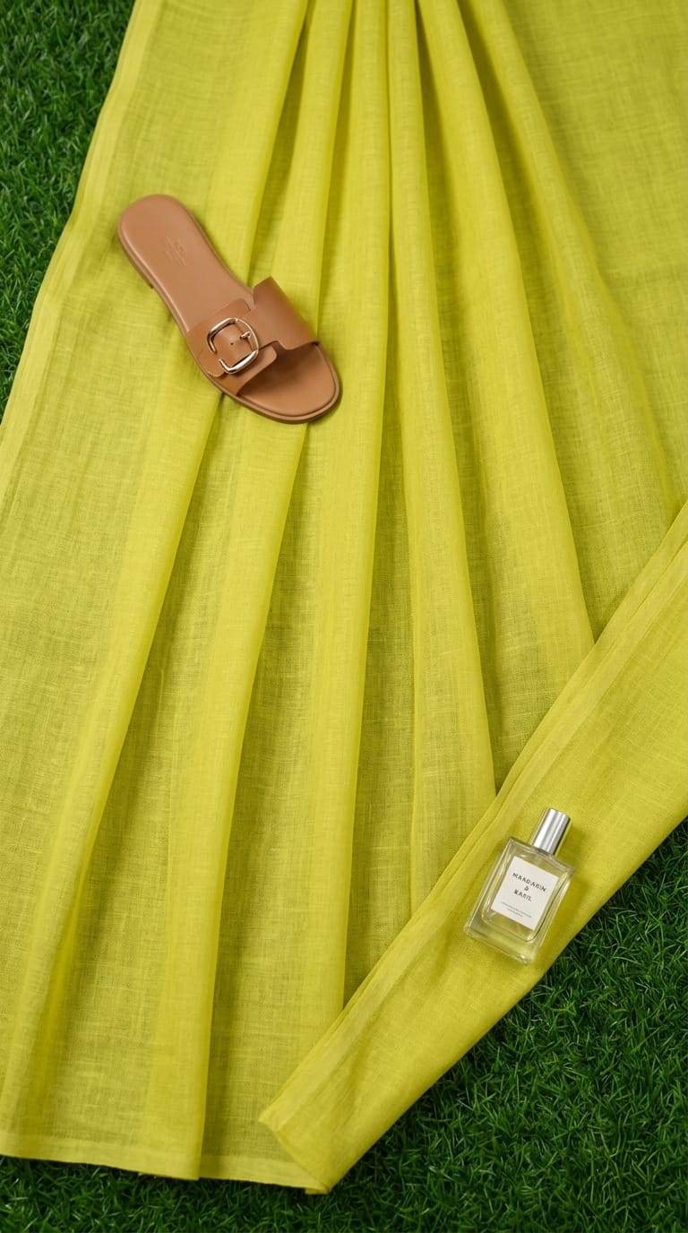 Lime-Chartreuse Mul Cotton: Ultra-Soft, Breathable Summer Weaver's Choice