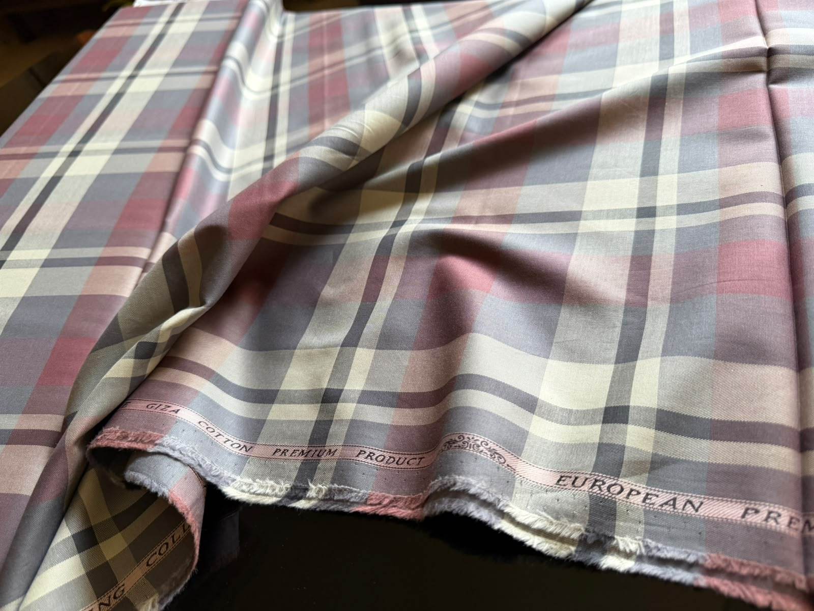 Premium Giza Cotton Plaid Shirt Fabric - Muted Plum & Grey