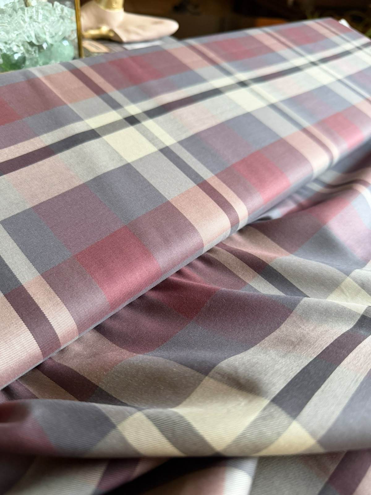 Premium Giza Cotton Plaid Shirt Fabric - Muted Plum & Grey