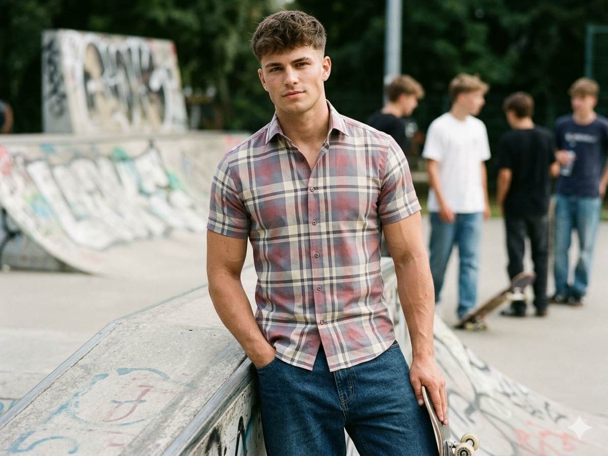 Premium Giza Cotton Plaid Shirt Fabric - Muted Plum & Grey