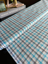 Premium 60 Lea Turquoise & Grey Plaid Cotton-Linen Blend Fabric