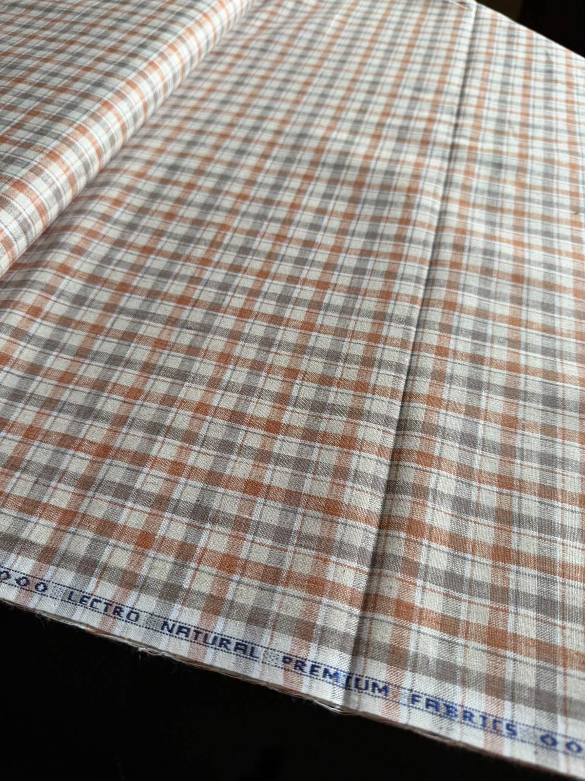 Premium 60 Lea Earth-Tone Plaid Cotton-Linen Blend