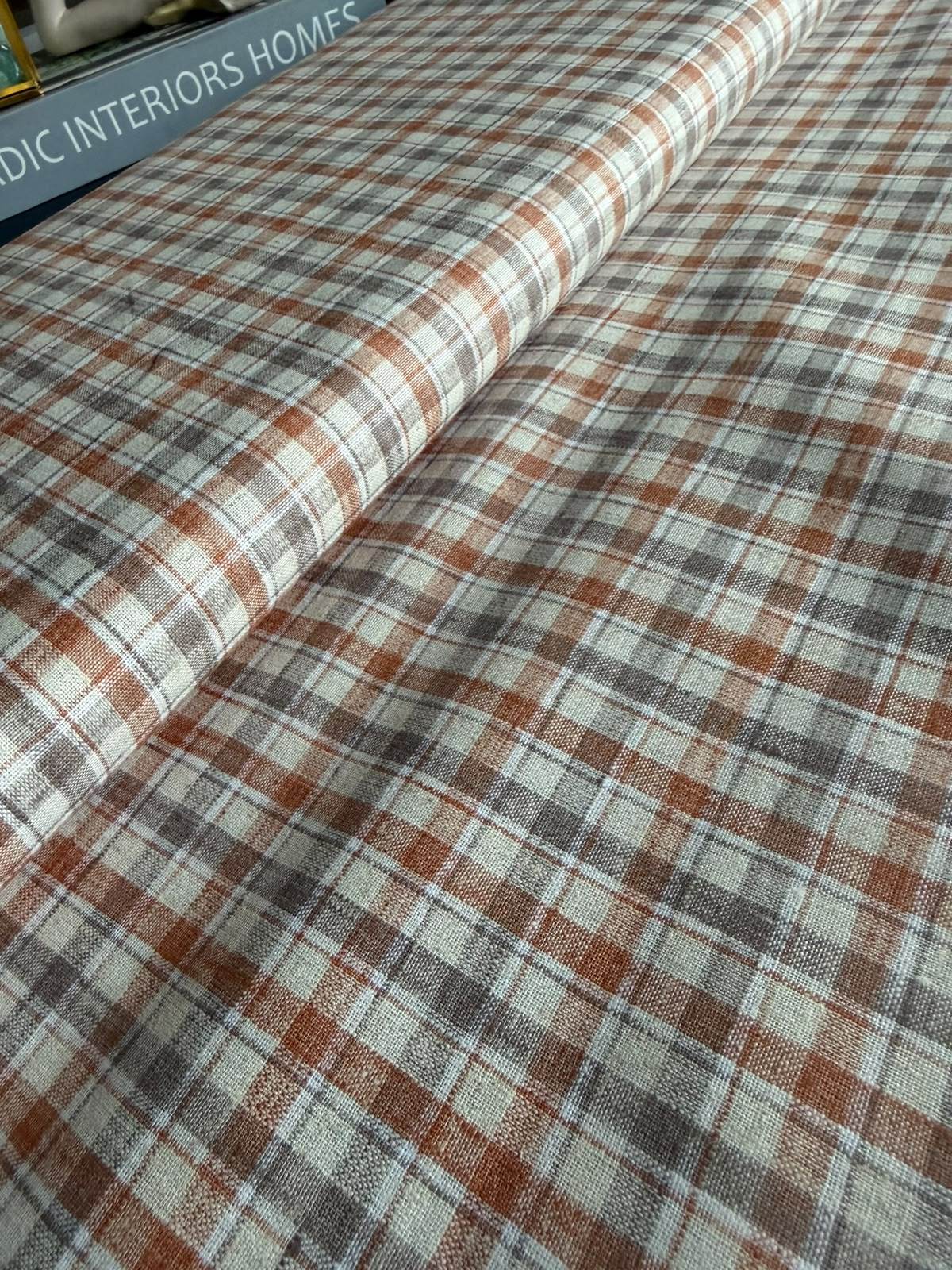 Premium 60 Lea Earth-Tone Plaid Cotton-Linen Blend