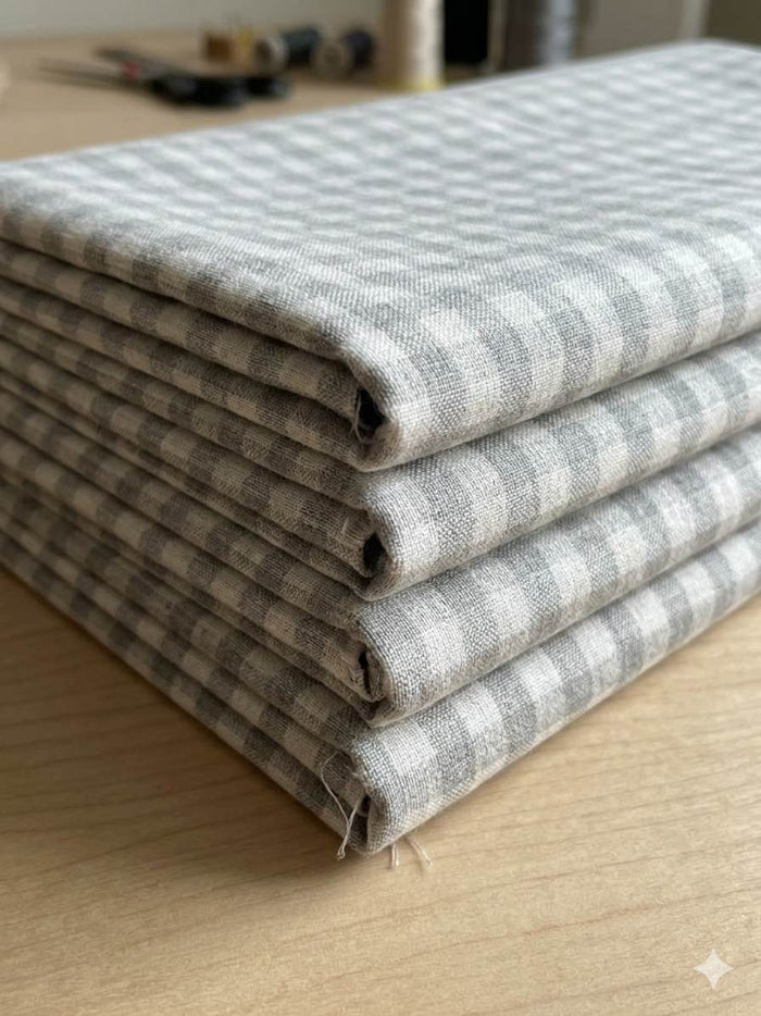 Classic Grey and White Gingham check 60 lea Pure cotton Linen fabric