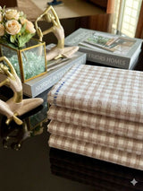 Warm Earthy Beige and White Gingham check 60 lea Pure cotton Linen fabric
