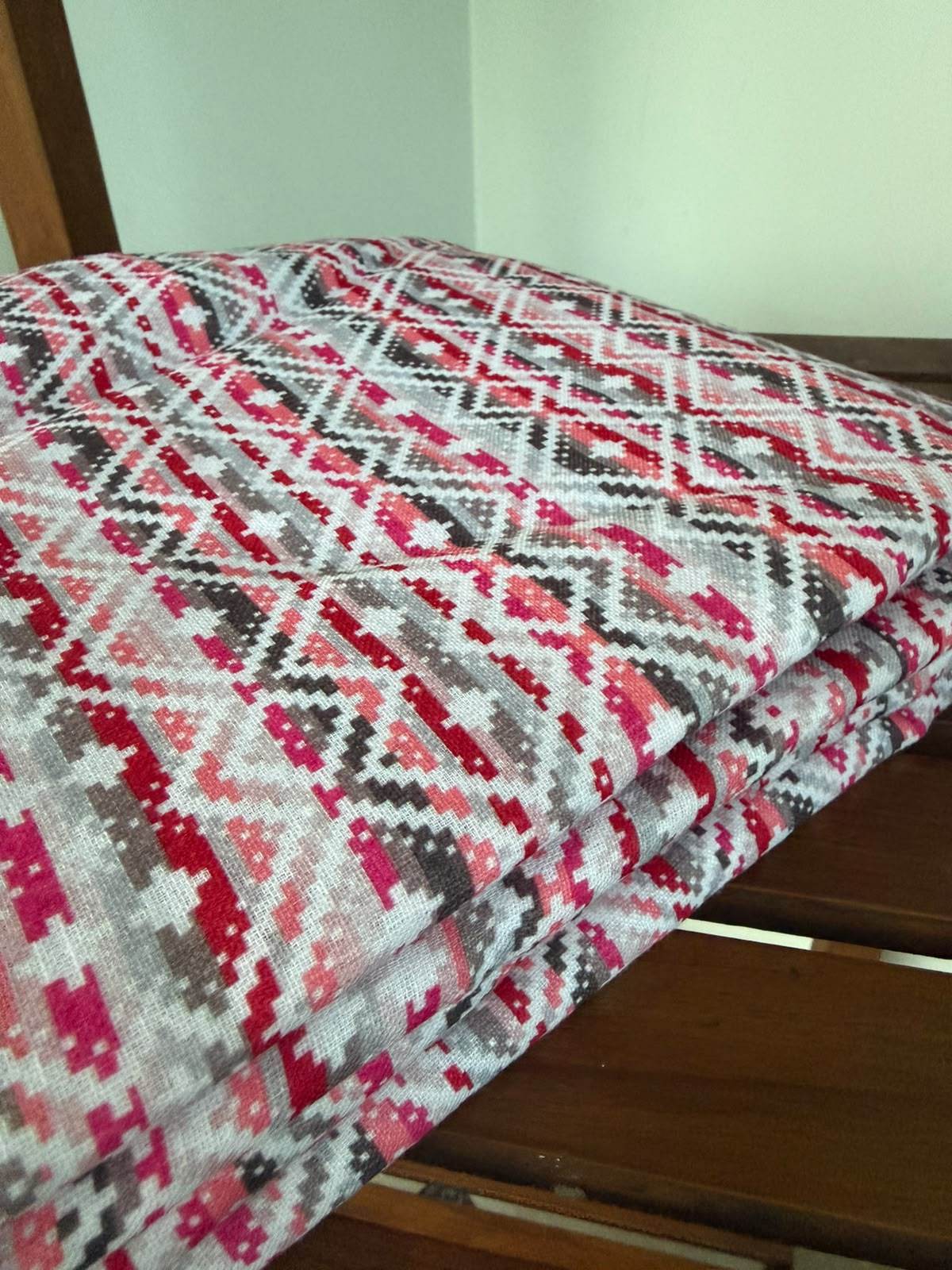 Hot Pink, Muted Grey,Black & White Geometric Motif Poly Linen Digital printed Fabric