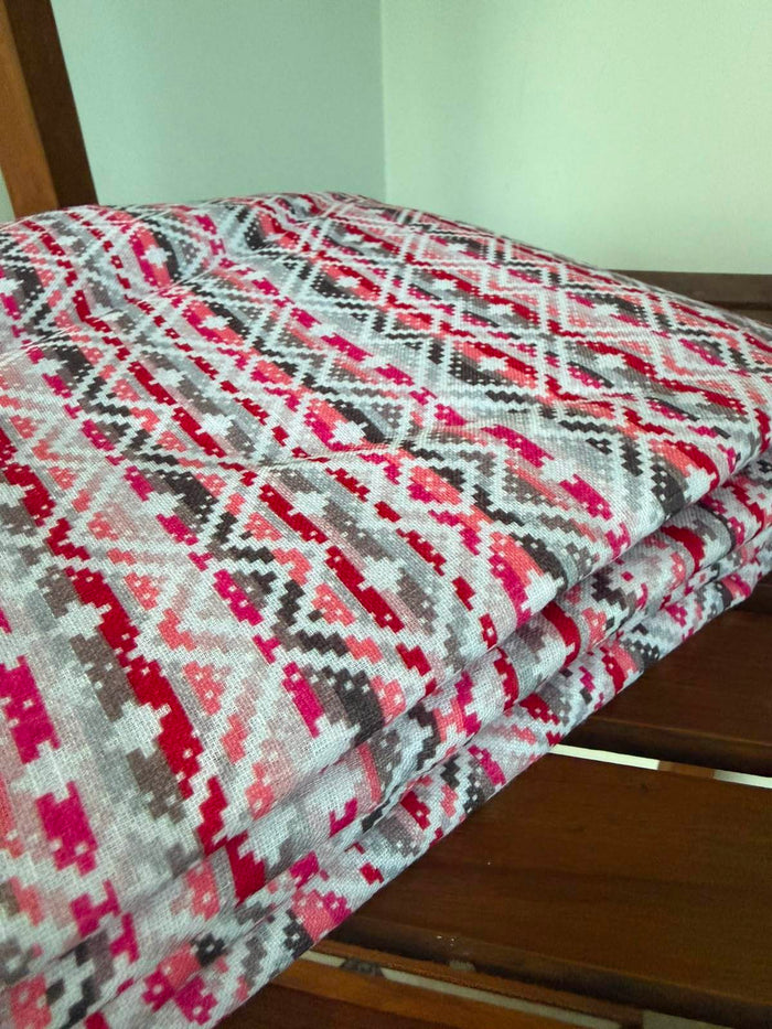 Hot Pink, Muted Grey,Black & White Geometric Motif Poly Linen Digital printed Fabric