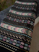 Midnight Black Geometric Chevron Embroidered Fabric(Big Width)