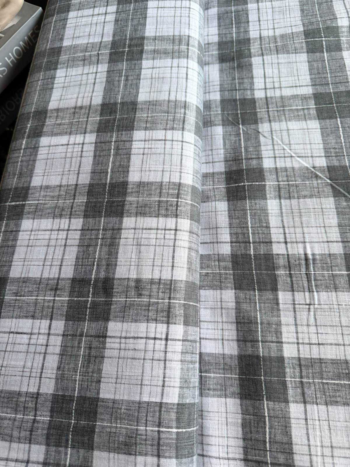 Grey & White plaid pattern premium cotton Linen fabric
