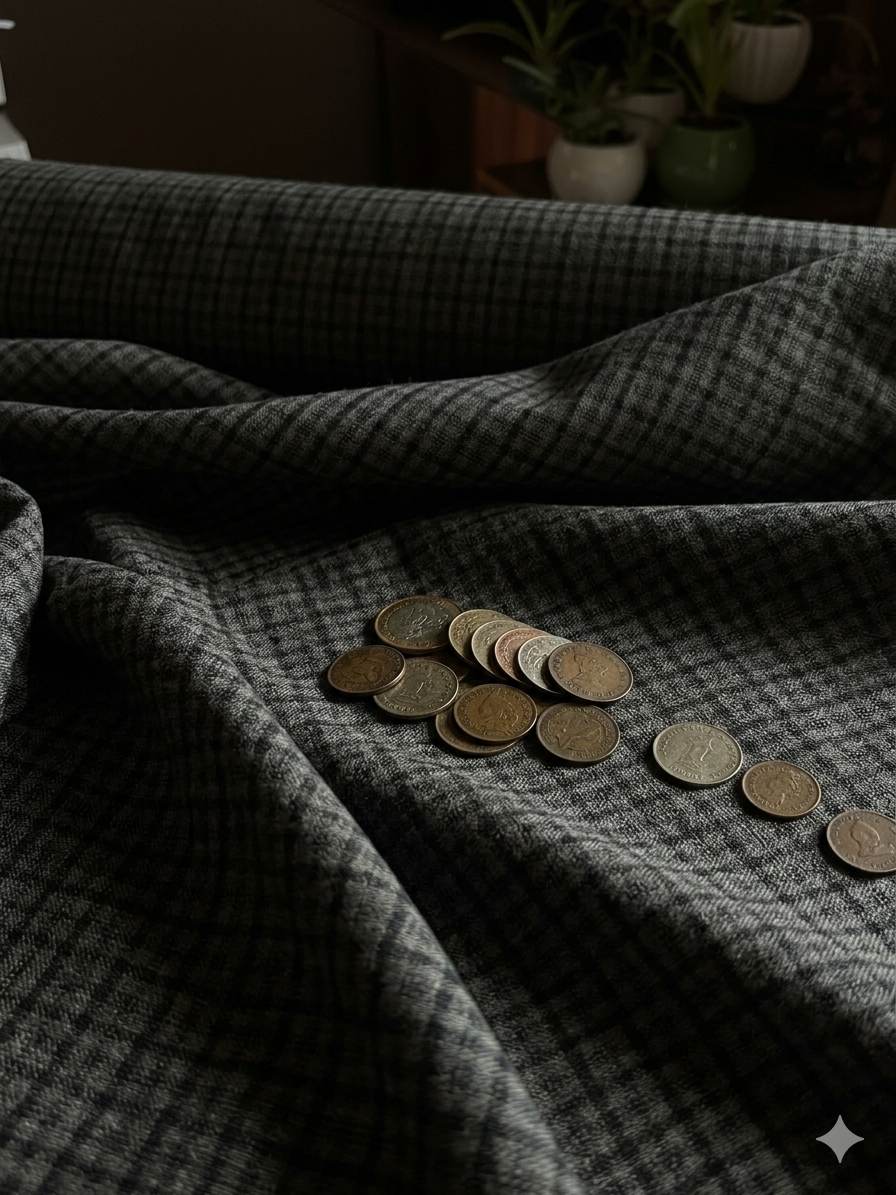 Mehndi Green and Black Micro checked Premium Cotton Linen Fabric