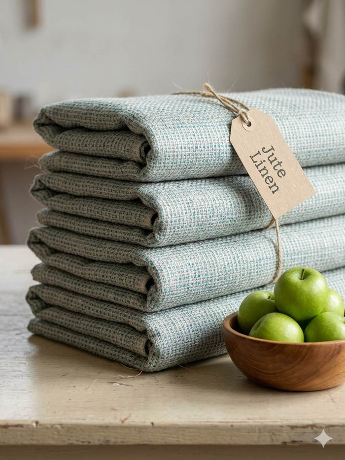 Premium Mint Green 100% Pure Linen Fabric Jute Texture 60 Lea (0% Cotton)