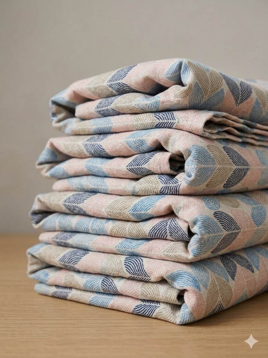 Modern Geometric Motif Poly Linen Digital printed Fabric (Big width)
