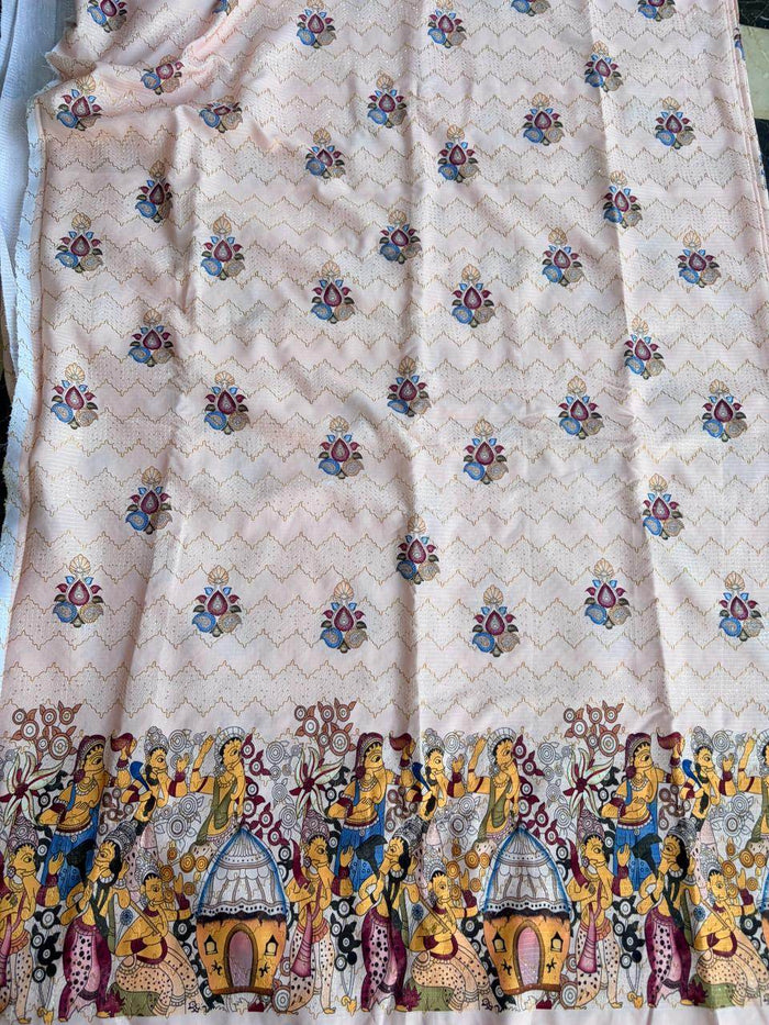 Festive Cultural on Peach base Digital print Big Width   Poly Fabric