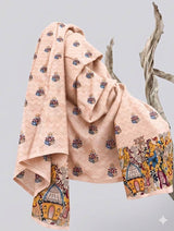 Festive Cultural on Peach base Digital print Big Width   Poly Fabric