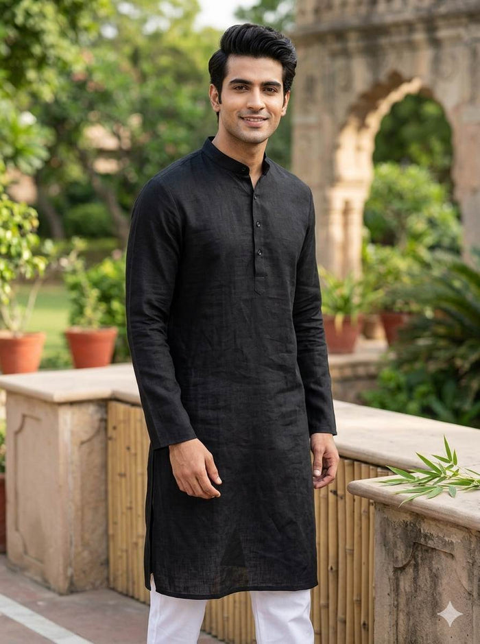 Black 100% Organic Bamboo Cotton Linen Fabric