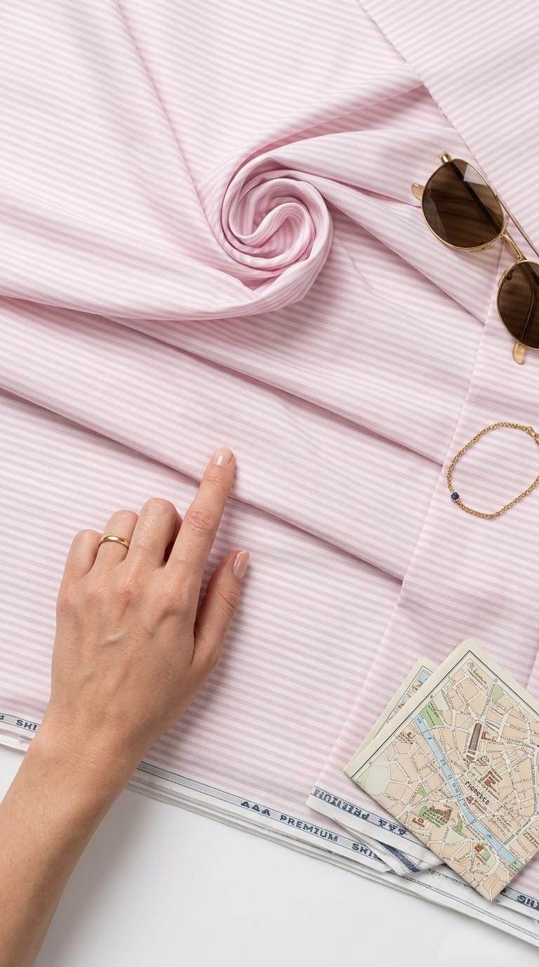 Premium Pink & White Pinstripe seersucker Shirting Cotton Fabric