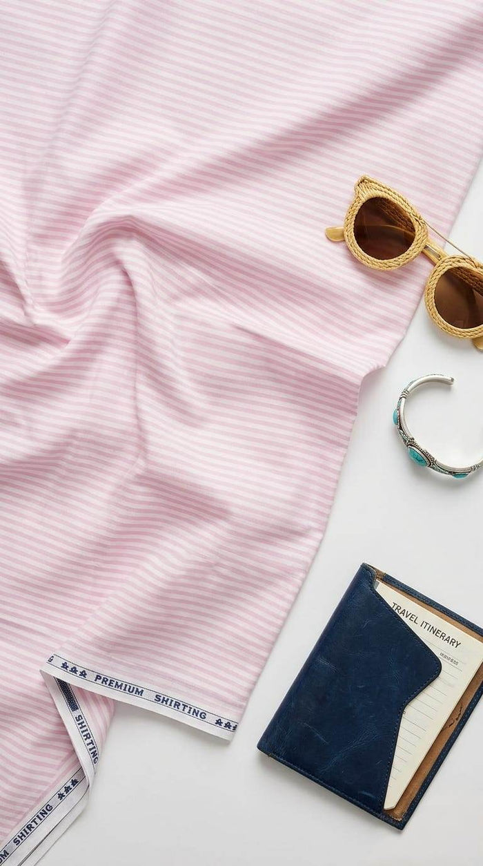 Premium Pink & White Pinstripe seersucker Shirting Cotton Fabric