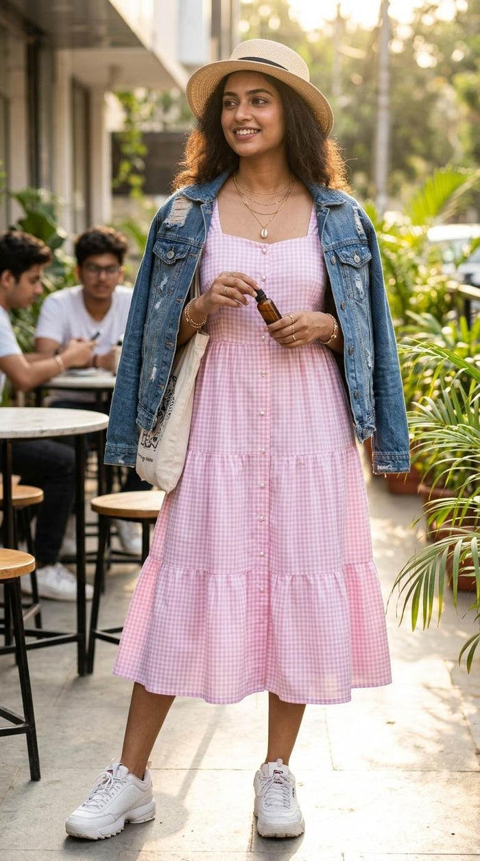 Premium Blush Pink & White Gingham Seersucker Shirting Cotton Fabric