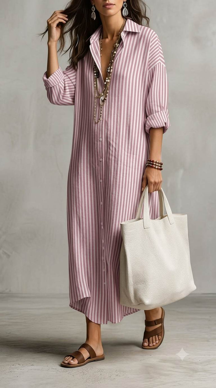 Premium Dusty Rose & White Stripe Shirting Cotton Linen Fabric