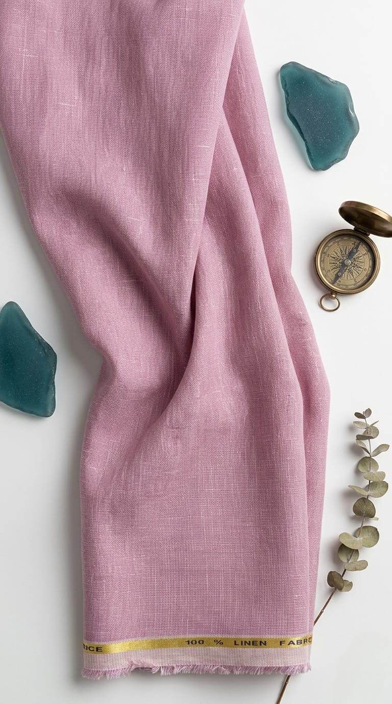 Soft, Elegant Mauve-Pink 100%Pure Linen 60 Lea Fabric(No cotton)