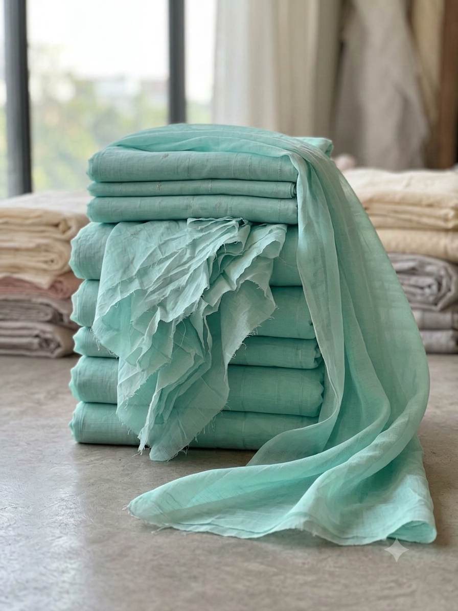 Premium Soft Mint Green Mul Chanderi Fabric