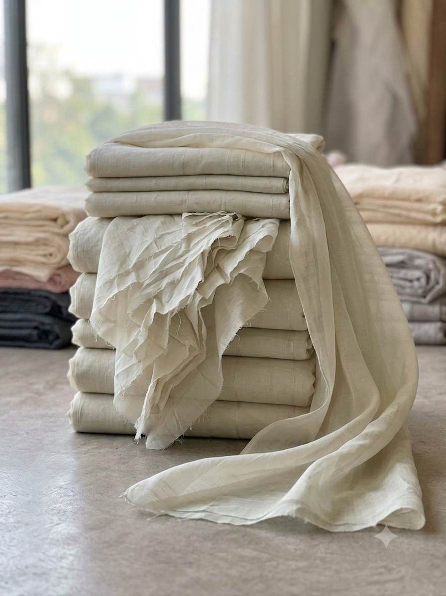 Premium Soft Cream Mul Chanderi Fabric