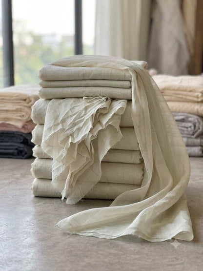 Premium Soft Cream Mul Chanderi Fabric