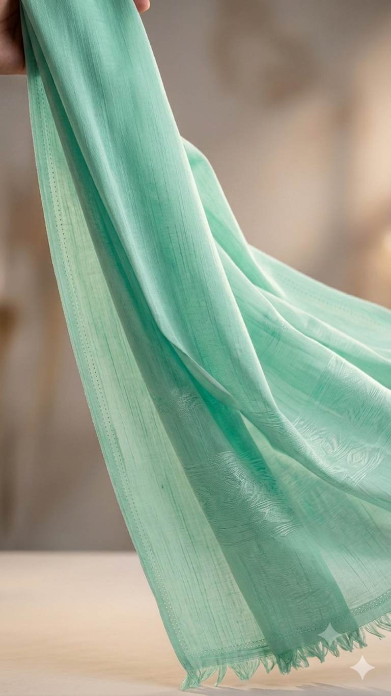 Premium Soft Mint Green Mul Chanderi Fabric