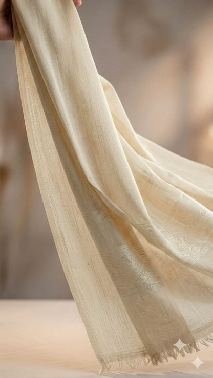 Premium Soft Cream Mul Chanderi Fabric