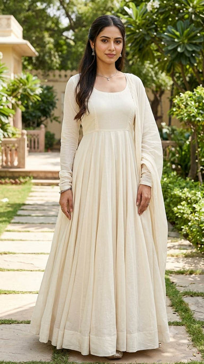Premium Soft Cream Mul Chanderi Fabric