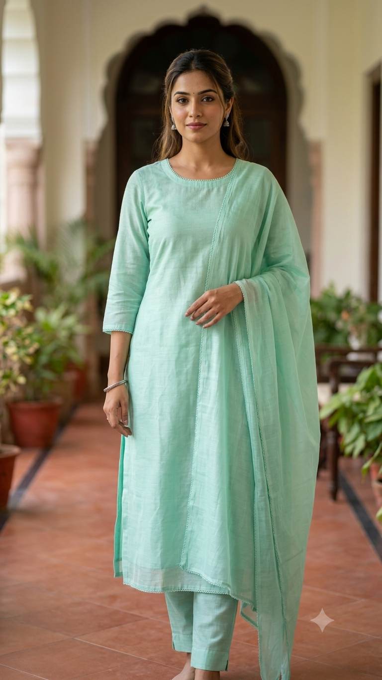 Premium Soft Mint Green Mul Chanderi Fabric