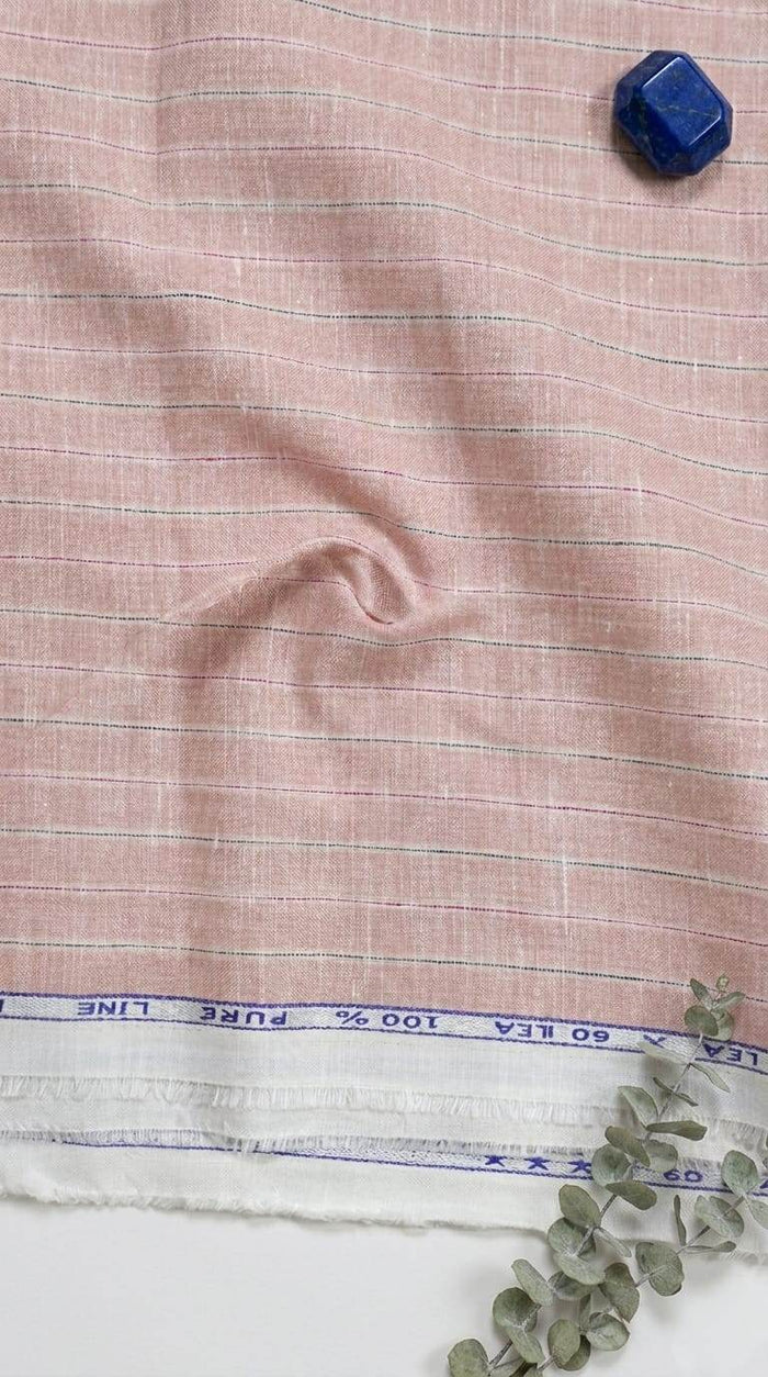 Soft, Muted Rose-Pink With Horizontal stripes 100%Pure Linen (No Cotton)