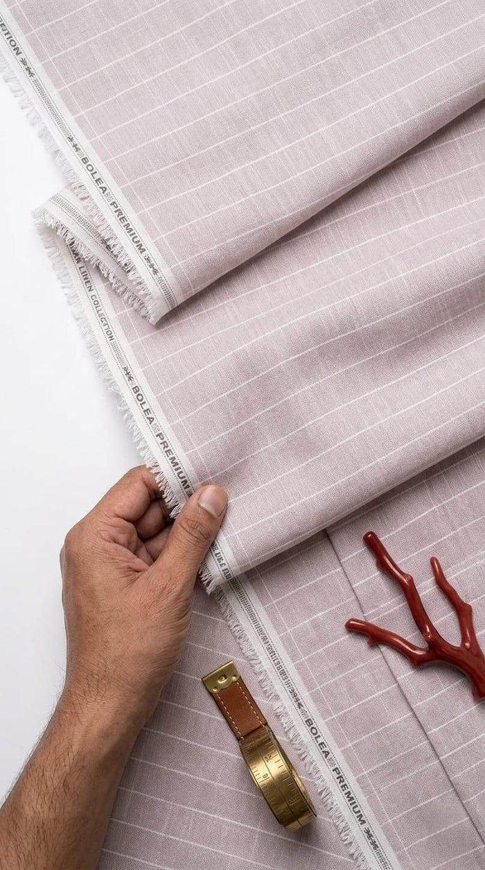 Premium Onion Pink with White Pinstripe Cotton Linen Fabric 60 lea
