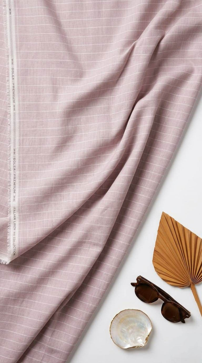 Premium Onion Pink with White Pinstripe Cotton Linen Fabric 60 lea