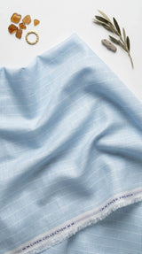 Premium Sky Blue with White Pinstripe Cotton Linen Fabric 60 lea