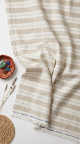 Classic Parallel Stripes on Beige & White cotton-linen fabric 60 lea