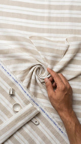 Classic Parallel Stripes on Beige & White cotton-linen fabric 60 lea