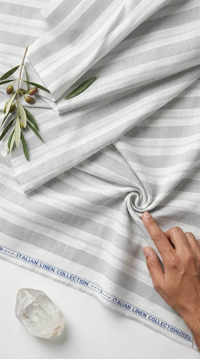 Grey & White Italian inspired Striped Cotton-Linen Fabric 60 Lea