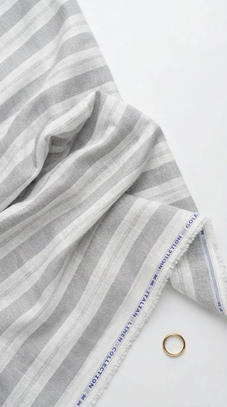 Grey & White Italian inspired Striped Cotton-Linen Fabric 60 Lea