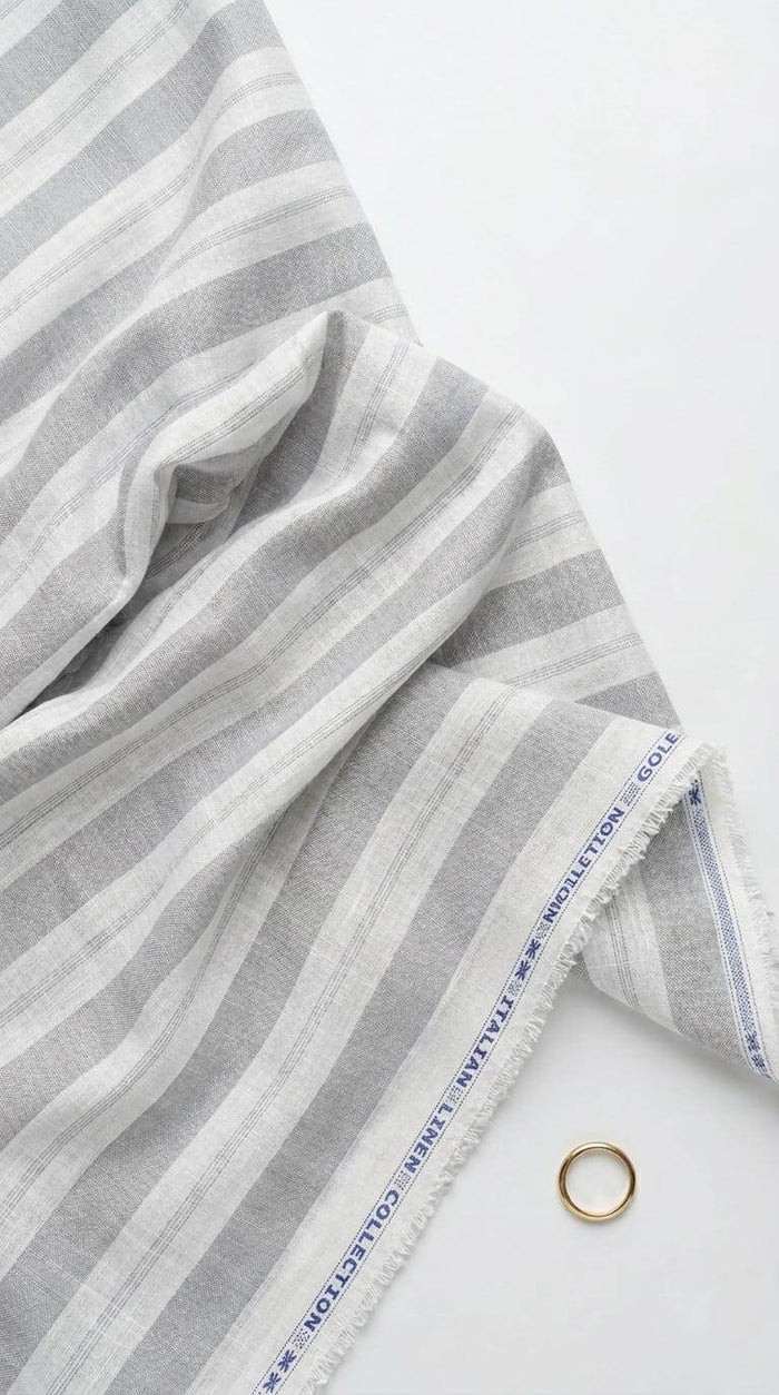 Grey & White Italian inspired Striped Cotton-Linen Fabric 60 Lea