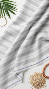 Grey & White Italian inspired Striped Cotton-Linen Fabric 60 Lea