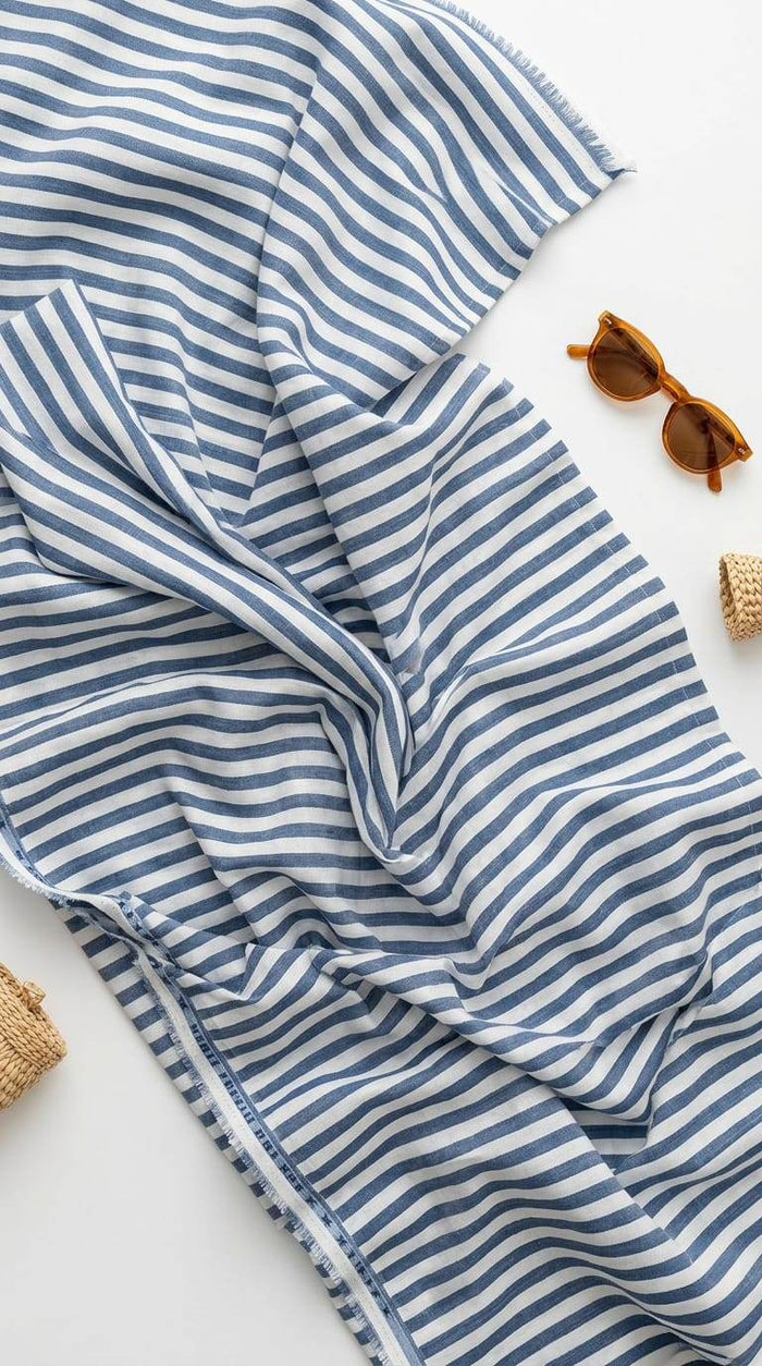 Classic Blue & White Striped Cotton-Linen Blend Fabric 60 Lea