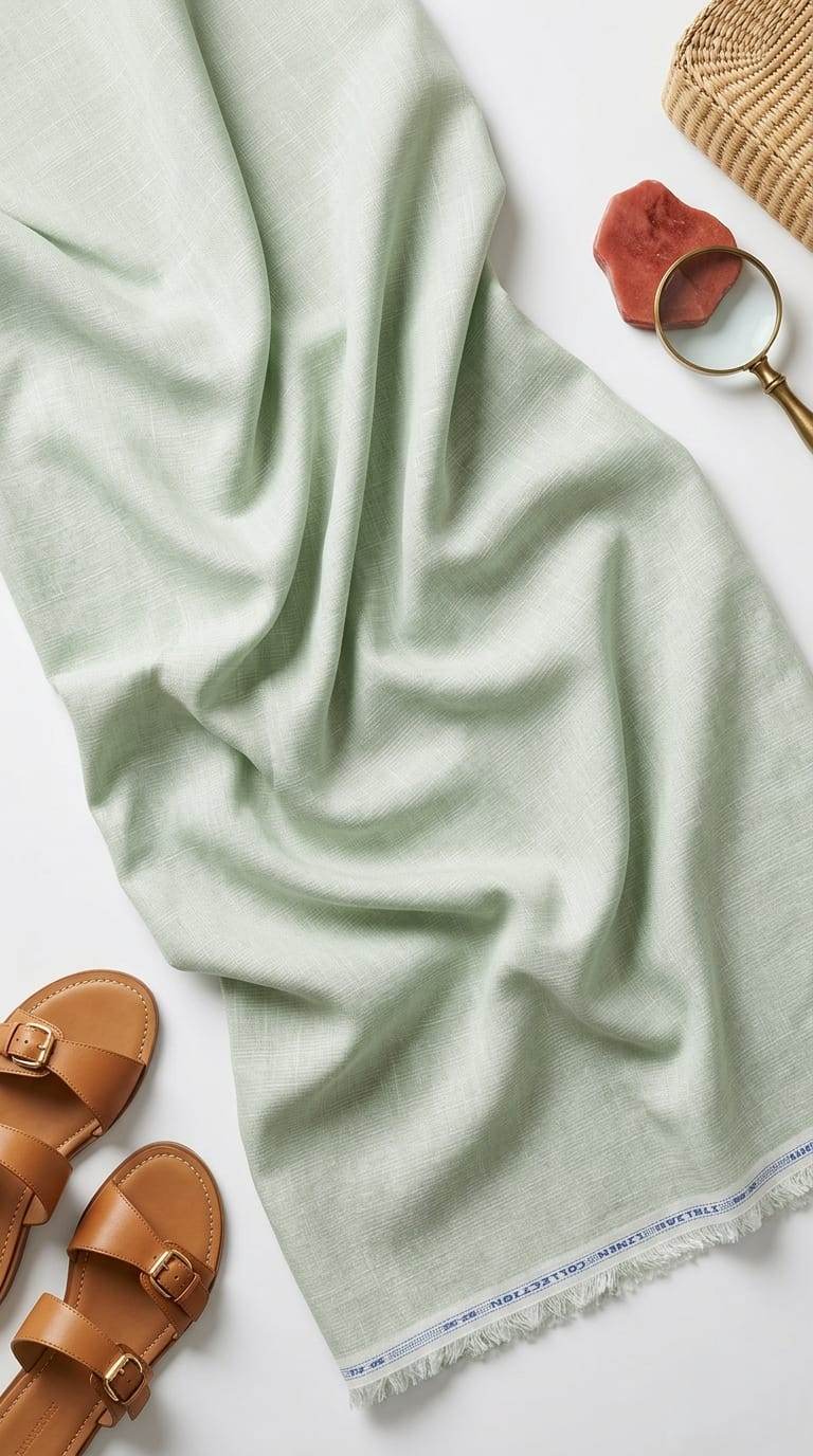 Premium Ethereal Sage Green Cotton-Linen Blend 60 Lea fabric