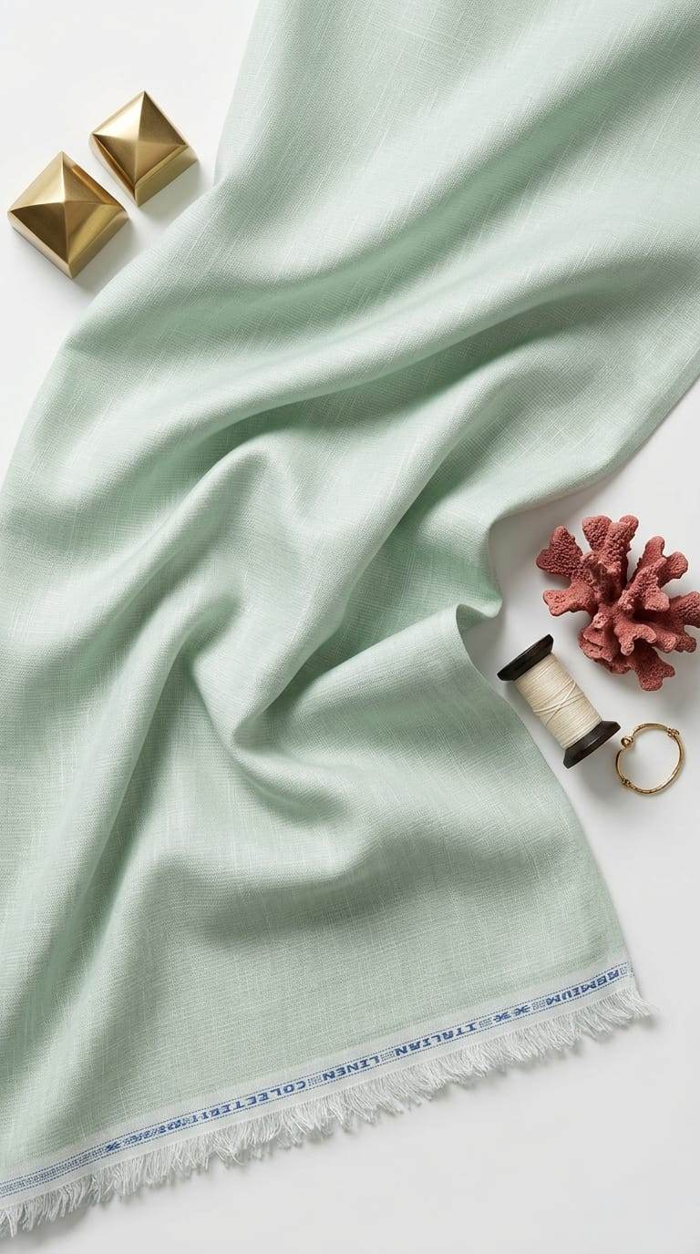 Premium Ethereal Sage Green Cotton-Linen Blend 60 Lea fabric