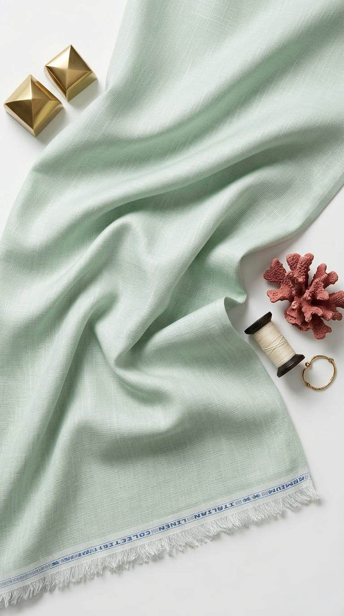Premium Ethereal Sage Green Cotton-Linen Blend 60 Lea fabric